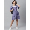 Dropship Women's Polyester Polka Bell Sleeve Above Knee Dress (Lavender)