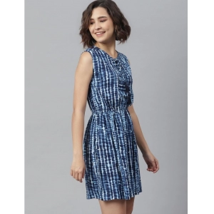 Generic Women's Rayon Tie & Dye Sleeveless Above Knee Dress (Blue)