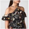 Dropship Women's Polyester Floral Cold Shoulder Above Knee Dress (Black)