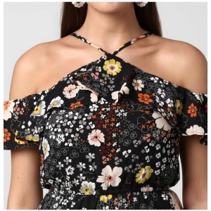 Generic Women's Polyester Floral Cold Shoulder Above Knee Dress (Black)
