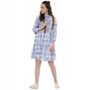Dropship Women's Cotton Checkered Roll Up Sleeve Above Knee Dress (Blue)