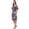 Dropship Women's Polyester Crepe Floral Half Sleeve Above Knee Dress (Navy Blue)