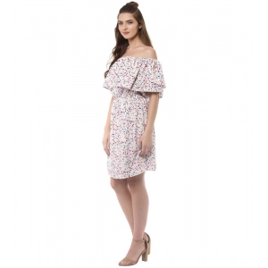 Generic Women's Rayon Floral Half Sleeve Above Knee Dress (Multicolor)