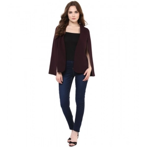 Generic Women's Polyester Solid Cape Sleeve Blazer (Wine)