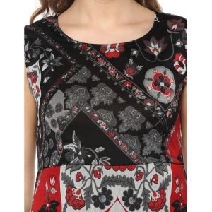 Generic Women's Polyester Printed Sleeveless Dress (Red - Black)