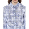 Dropship Women's Cotton Checkered Roll Up Sleeve Above Knee Dress (Blue)
