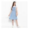 Dropship Women's Denim Solid Sleeveless Above Knee Dress (Blue)