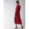 Dropship Women's Polyester Pintuck Long Sleeves Below Knee Dress (Red)