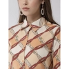 Dropship Women's Polyester Printed Roll Up Sleeve Above Knee Dress (Off White - Brown)