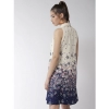 Dropship Women's Polyester Floral Sleeveless Above Knee Dress (Cream)