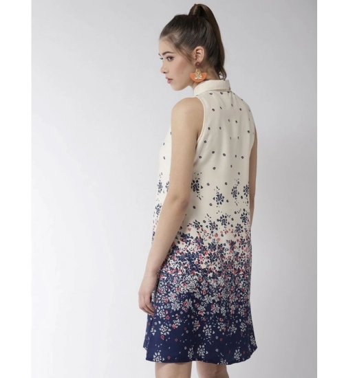 Women's Polyester Floral Sleeveless Above Knee Dress (Cream)