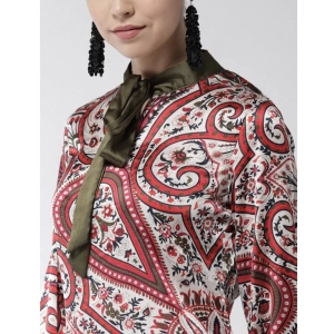 Generic Women's Polyester Printed Long Sleeves Above Knee Dress (Red)