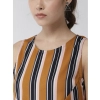 Dropship Women's Polyester Striped Sleeveless Below Knee Dress (Mustard)