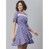 Dropship Women's Polyester Polka Bell Sleeve Above Knee Dress (Lavender)
