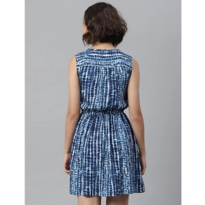 Generic Women's Rayon Tie & Dye Sleeveless Above Knee Dress (Blue)