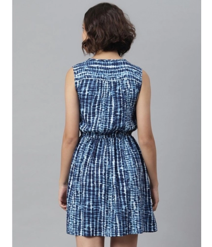 Women's Rayon Tie &amp; Dye Sleeveless Above Knee Dress (Blue)