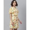 Dropship Women's Polyester Printed Flutter Above Knee Dress (Orange - Yellow)