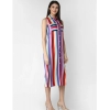 Dropship Women's Polyester Striped Sleeveless Calf-length Dress (Multicolor)