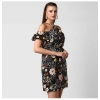 Dropship Women's Polyester Floral Cold Shoulder Above Knee Dress (Black)