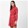 Dropship Women's Polyester Checkered Long Sleeves Above Knee Dress (Red)