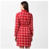 Dropship Women's Polyester Checkered Long Sleeves Above Knee Dress (Red)