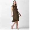 Dropship Women's Polyester Ruffled Cap Sleeve Knee-Length Dress (Olive)