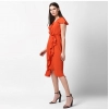 Dropship Women's Polyester Ruffled Cap Sleeve Knee-Length Dress (Orange)
