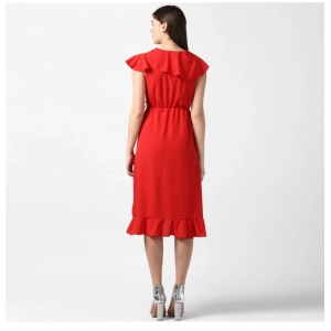 Generic Women's Polyester Ruffled Cap Sleeve Knee-Length Dress (Red)