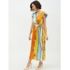 Dropship Women's Satin Chain Print Cap Sleeve Calf-length Dress (Multicolor)