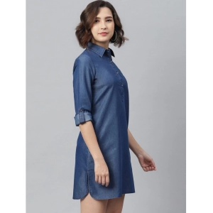 Generic Women's Denim Solid Long Sleeves Above Knee Dress (Navy Blue)