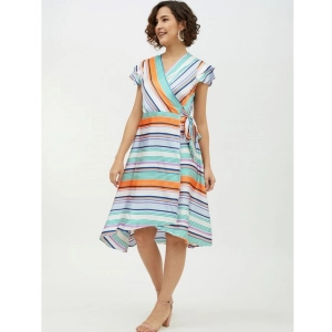 Generic Women's Satin Striped Short Sleeve Knee-Length Dress (Multicolor)