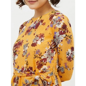 Generic Women's Polyester Floral Long Sleeves Calf-length Dress (Multicolor)