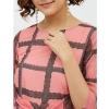 Dropship Women's Polyester Checkered 3-4th Sleeves Below Knee Dress (Pink)