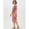 Dropship Women's Polyester Checkered 3-4th Sleeves Below Knee Dress (Pink)