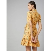 Women's Polyester Floral Short Sleeve Above Knee Dress (Yellow)