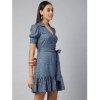Dropship Women's Polyester Polka Short Sleeve Above Knee Dress (Grey - Coral)