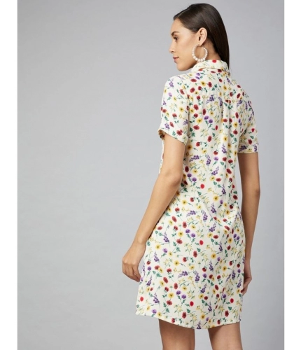 Women's Polyester Floral Short Sleeve Above Knee Dress (Multicolor)