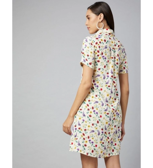 Women's Polyester Floral Short Sleeve Above Knee Dress (Multicolor)