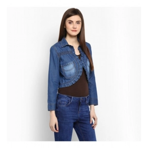 Generic Women's Denim Pleated 3-4th Sleeves Shrug (Blue)