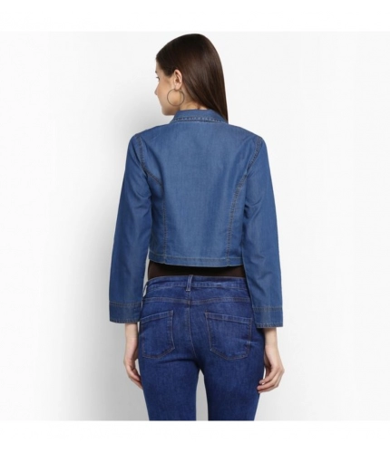 Women's Denim Pleated 3-4th Sleeves Shrug (Blue)