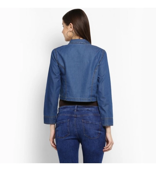 Women's Denim Pleated 3-4th Sleeves Shrug (Blue)