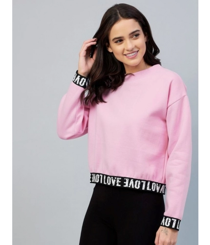 Women's Fleece Solid Long Sleeves Sweatshirt (Pink)