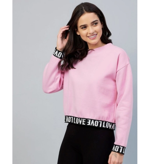 Women's Fleece Solid Long Sleeves Sweatshirt (Pink)