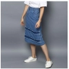 Dropship Women's Denim Washed Buttoned Skirt (Blue)