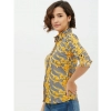 Dropship Women's Polyester Printed Roll Up Sleeve Standard Length Shirt (Mustared)