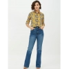 Dropship Women's Polyester Printed Roll Up Sleeve Standard Length Shirt (Mustared)