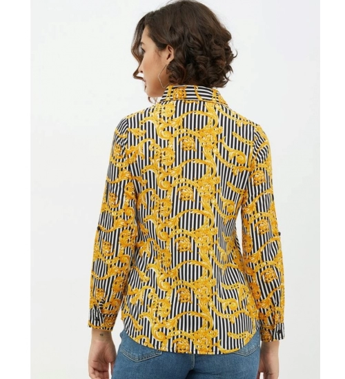 Women's Polyester Printed Roll Up Sleeve Standard Length Shirt (Mustared)