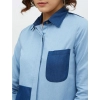 Women's Denim Patch Work Long Sleeves Standard Length Shirt (Blue)