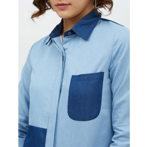 Generic Women's Denim Patch Work Long Sleeves Standard Length Shirt (Blue)