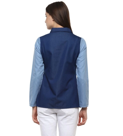 Women's Denim Patch Work Long Sleeves Regular Top (Blue)